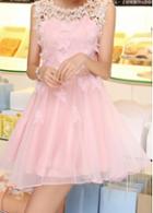 Rosewe Lace Splicing Pink Sleeveless Flare Dress
