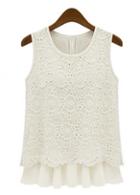 Rosewe Patchwork Design Round Neck Tees Chiffon And Lace