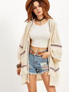 Shein Apricot Embroidered Tape And Fringe Detail Cardigan