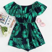 Shein Off Shoulder Leaf Print Jumpsuit