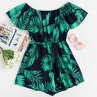Shein Off Shoulder Leaf Print Jumpsuit