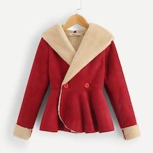 Shein Girls Button Front Waterfall Collar Jacket