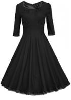 Rosewe Black Zip Closure Flower Decorated Dress