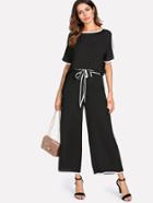 Shein Contrast Binding Split Sleeve Top & Palazzo Pants Set