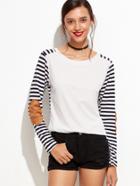 Shein Contrast Striped Elbow Patch T-shirt