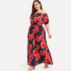 Shein Plus Floral Print Belted Long Dress