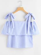 Shein Flounce Layered Tie-strap Gingham Top