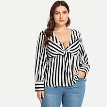 Shein Plus Twist Striped Blouse