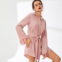 Shein Button Front Collar Neck Solid Dress