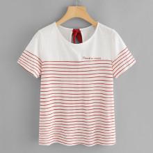 Shein Cutout Tie Back Striped T-shirt