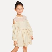 Shein Girls Sheer Mesh Yoke Frilled Dress