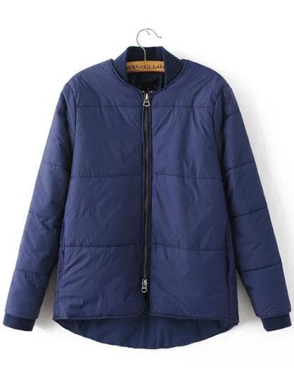 Shein Blue Zipper Up High Low Padded Jacket