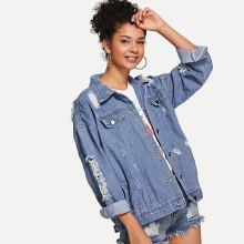 Shein Ripped Button Front Denim Jacket