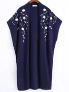 Shein Navy Floral Embroidery Poncho Sweater