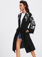 Shein Botanical Embroidered Wrap Coat