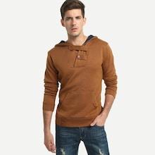 Shein Men Solid  Kangaroo Pocket Hooded Sweatshirt
