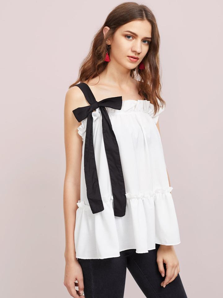 Shein Contrast Strap Frill Detail Peplum Cami Top