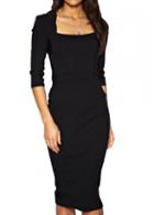 Rosewe Ol Style Square Neck Black Bodycon Sheath Dress