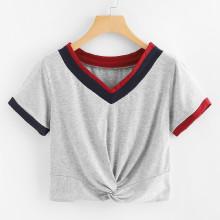 Shein V Neckline Twist Crop Tee