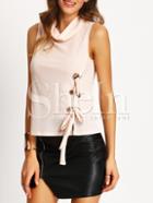 Shein Pink Sleeveless Cowl Neck Side Lace Up Blouse