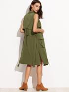 Shein Olive Green Waterfall Collar Sleeveless Wrap Coat