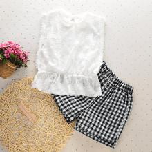 Shein Girls Eyelet Embroidered Vest With Gingham Shorts