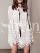 Shein White Bell Sleeve Lace Embroidered Dress