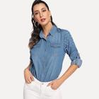 Shein Pearl Bead Pocket Patched Blouse