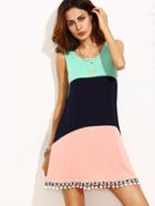 Shein Color Block Sleeveless Pom Pom Trim Dress