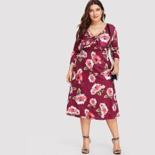Shein Plus Floral Print Knot Front Dress