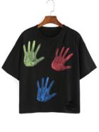 Shein Color Palm Print Cutout Black T-shirt