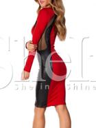 Shein Red Color Block Mesh Sheath Dress