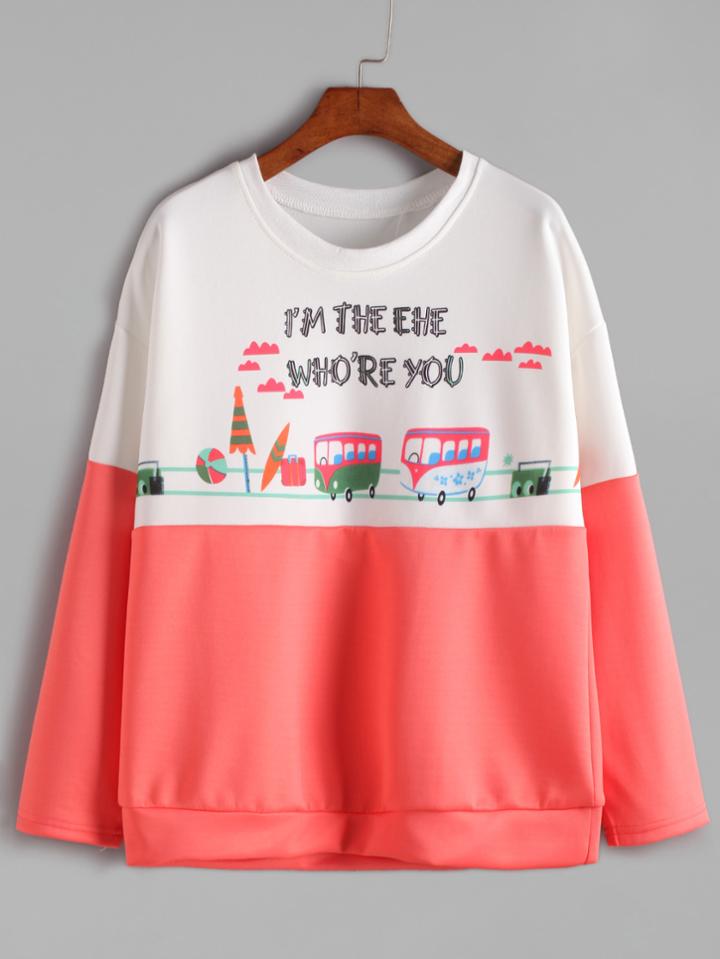 Shein Color Block Cartoon Print Sweatshirt