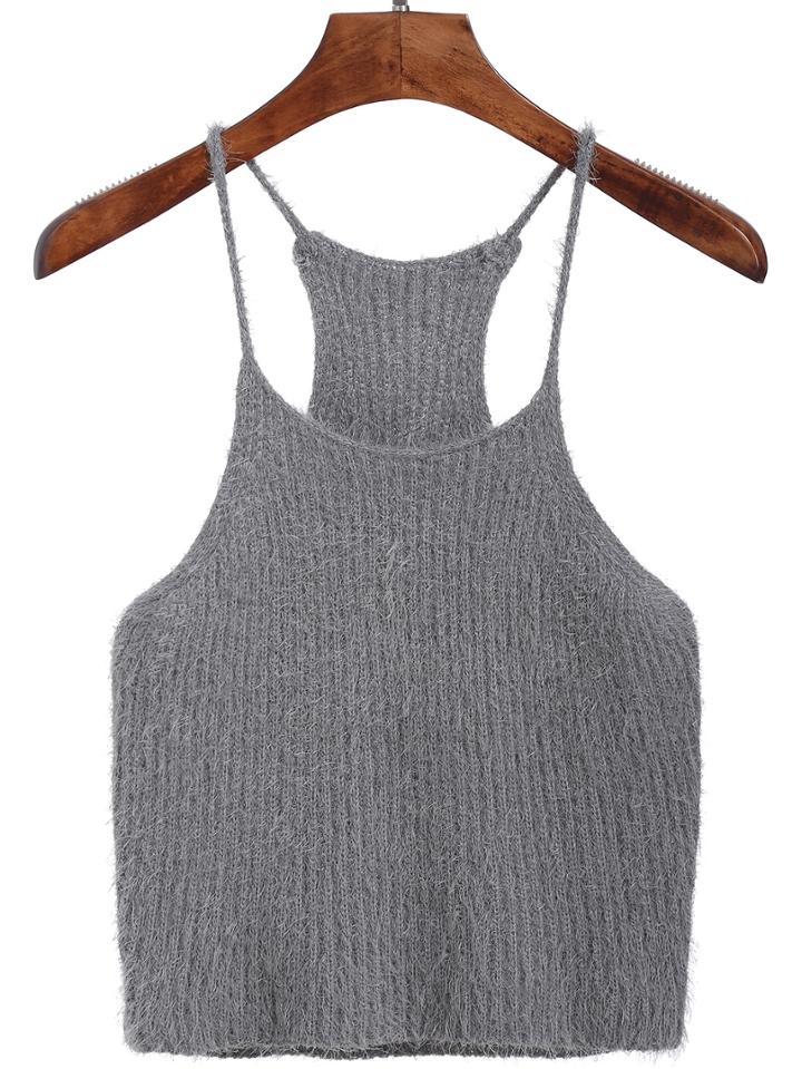 Shein Grey Spaghetti Strap Mohair Cami Top