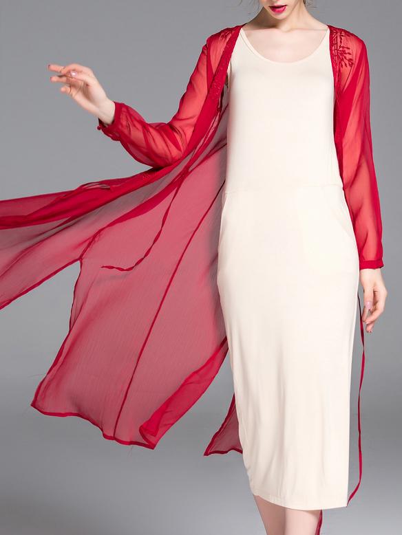 Shein Red Embroidered Two-pieces Shift Dress