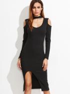 Shein Black Cut Out Choker Neck Slit Hem Dress
