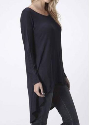 Rosewe Long Sleeve Round Neck Black T Shirt