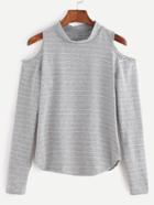 Shein Grey Striped Open Shoulder T-shirt
