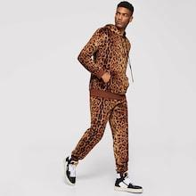 Shein Men Leopard Drawstring Hoodie & Pants Set