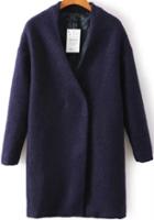 Shein Navy V Neck Long Sleeve Woolen Coat