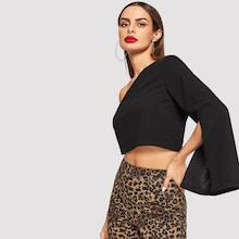 Shein One Shoulder Split Sleeve Crop Top