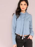 Shein Cropped Pocketless Row Hem Raglan Sleeve Hooded Sweatshirt