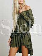 Shein Army Long Sleeve High Low Dress