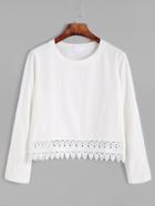 Shein White Contrast Lace Hem T-shirt