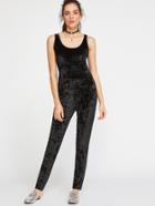 Shein Black Velvet Sleeveless Jumpsuit