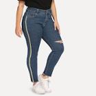 Shein Plus Ripped Raw Hem Tape Detail Jeans