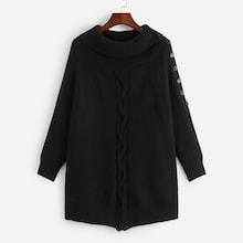 Shein Plus Button Detail Mixed Knit Sweater