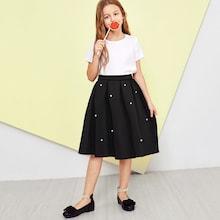 Shein Girls Pearl Embellished Box Pleated Skirt