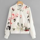 Shein Floral Print Zip Up Bomber Jacket
