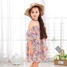 Shein Toddler Girls Cold Shoulder Calico Print Dress